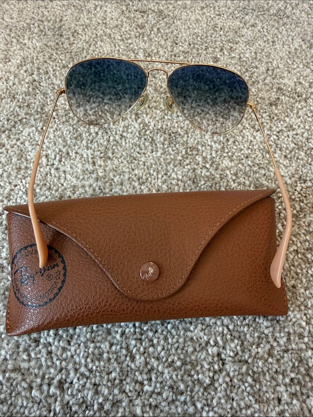 Ray-Ban Gold Frame Sunglasses with Blue Gradient Lenses - Picture 2 of 5